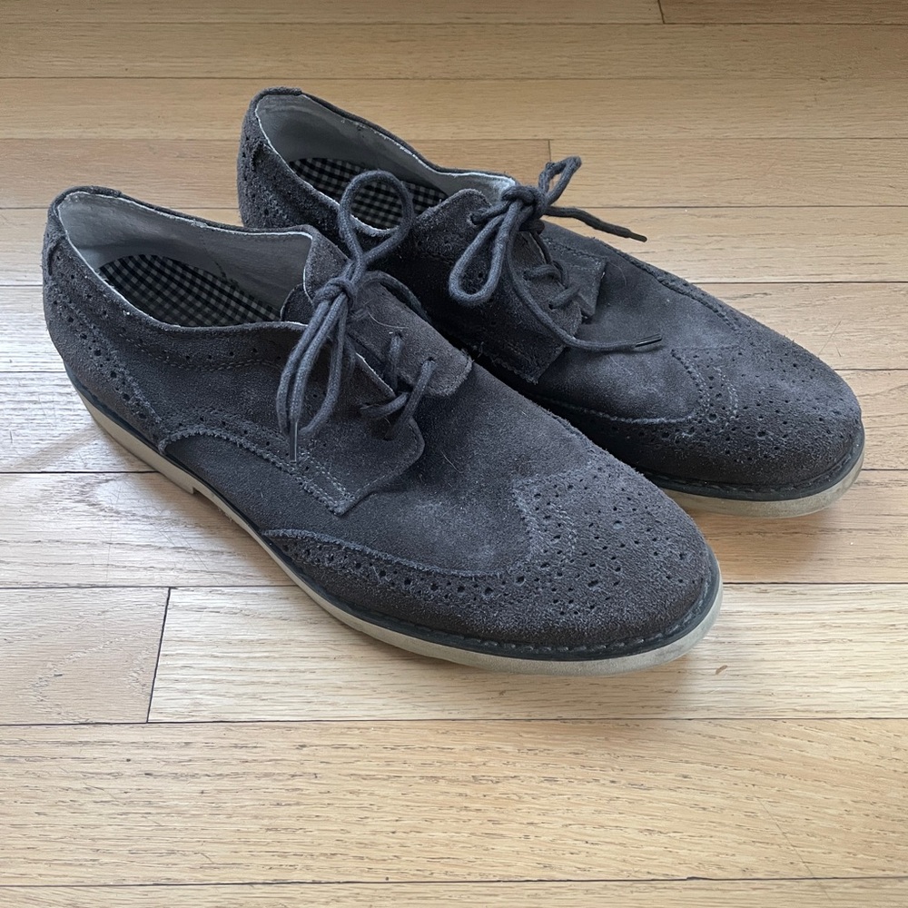 Express Gray Suede Oxfords with Brogue Detailing